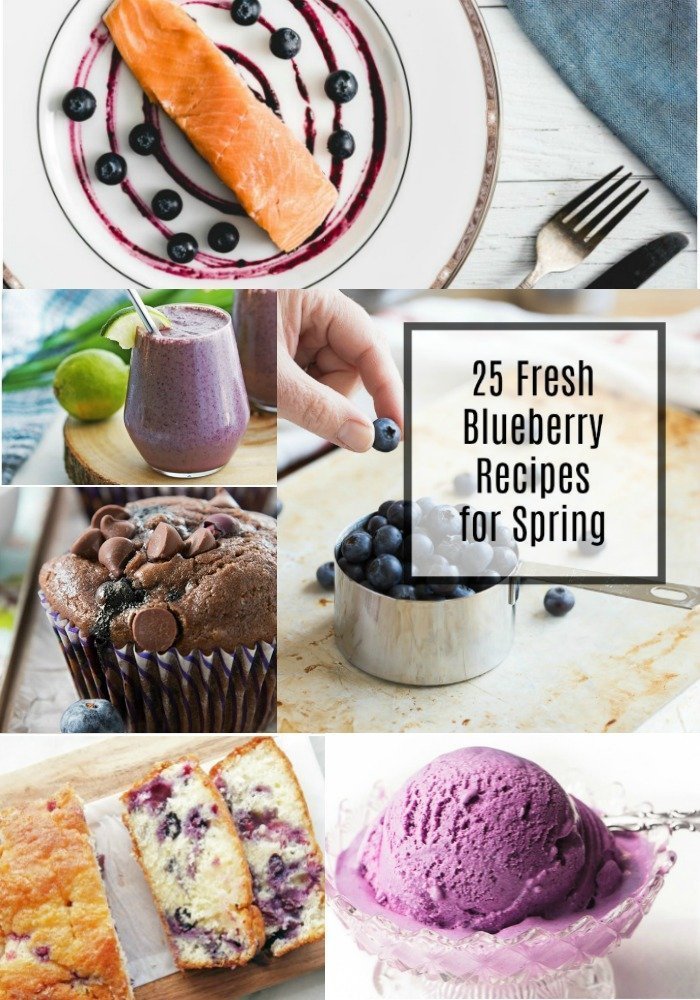 Prepárate para la temporada de arándanos babeando sobre esta colección de 25 Recetas de arándanos frescas que rebosan de jugosas bayas de temporada. Las recetas incluyen postres, ideas para el desayuno, platos sabrosos, bebidas, ¡e incluso algunas que tienen nuestro combo de arándanos con sabor favorito! - Pinterest collage