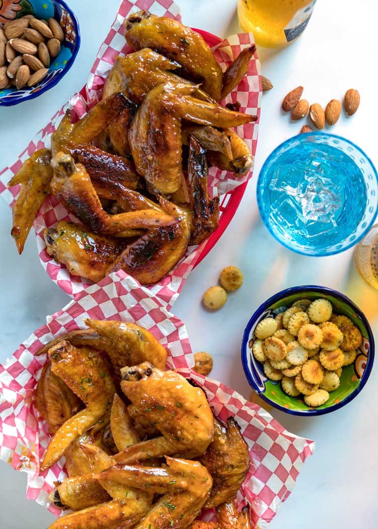 overhead shot of Smoked Honey Garlic Chicken Wings