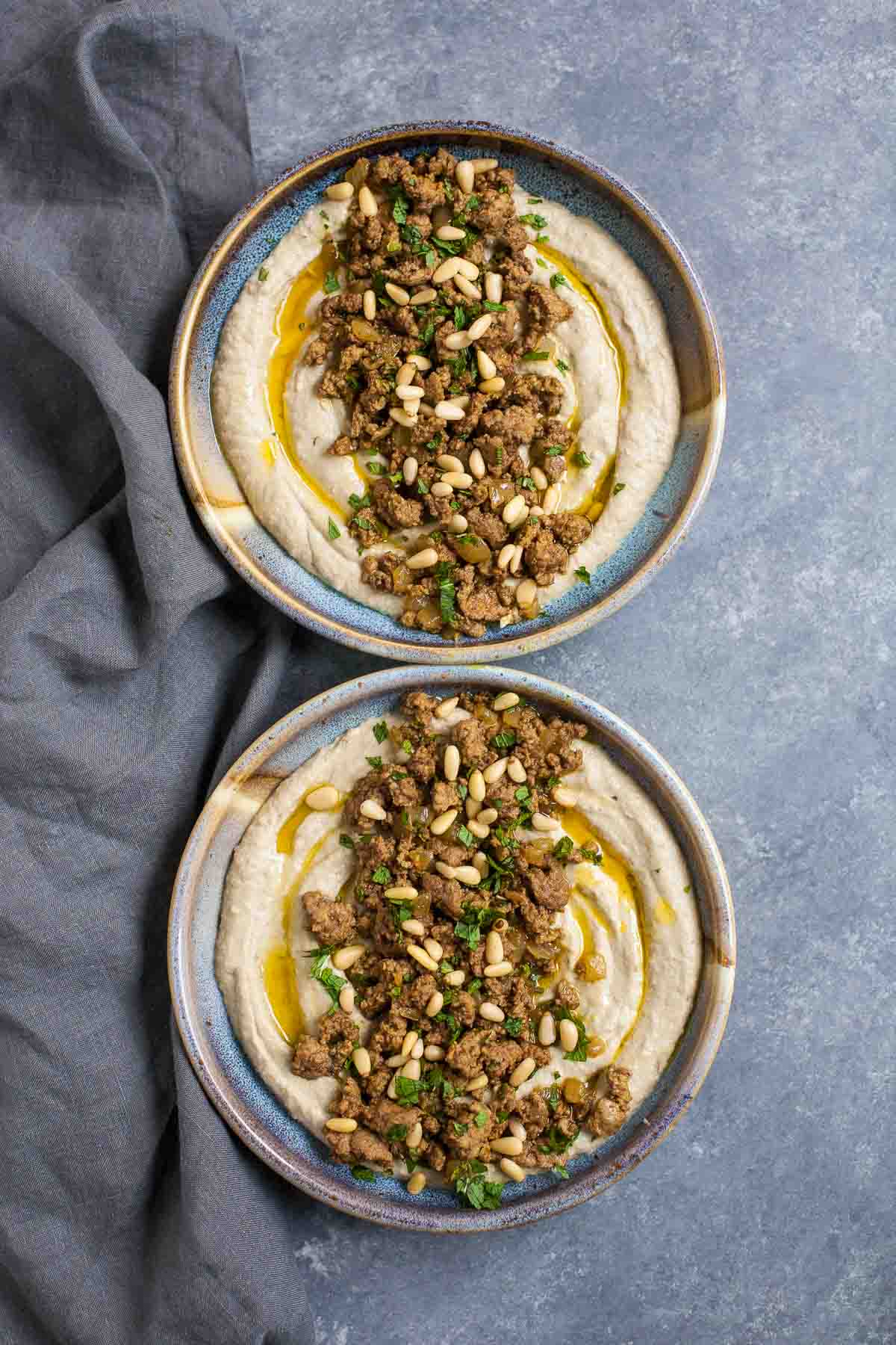 Baba Ganoush con cordero con especias y menta