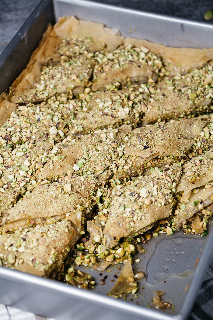 Baklava turco cortado en diamantes