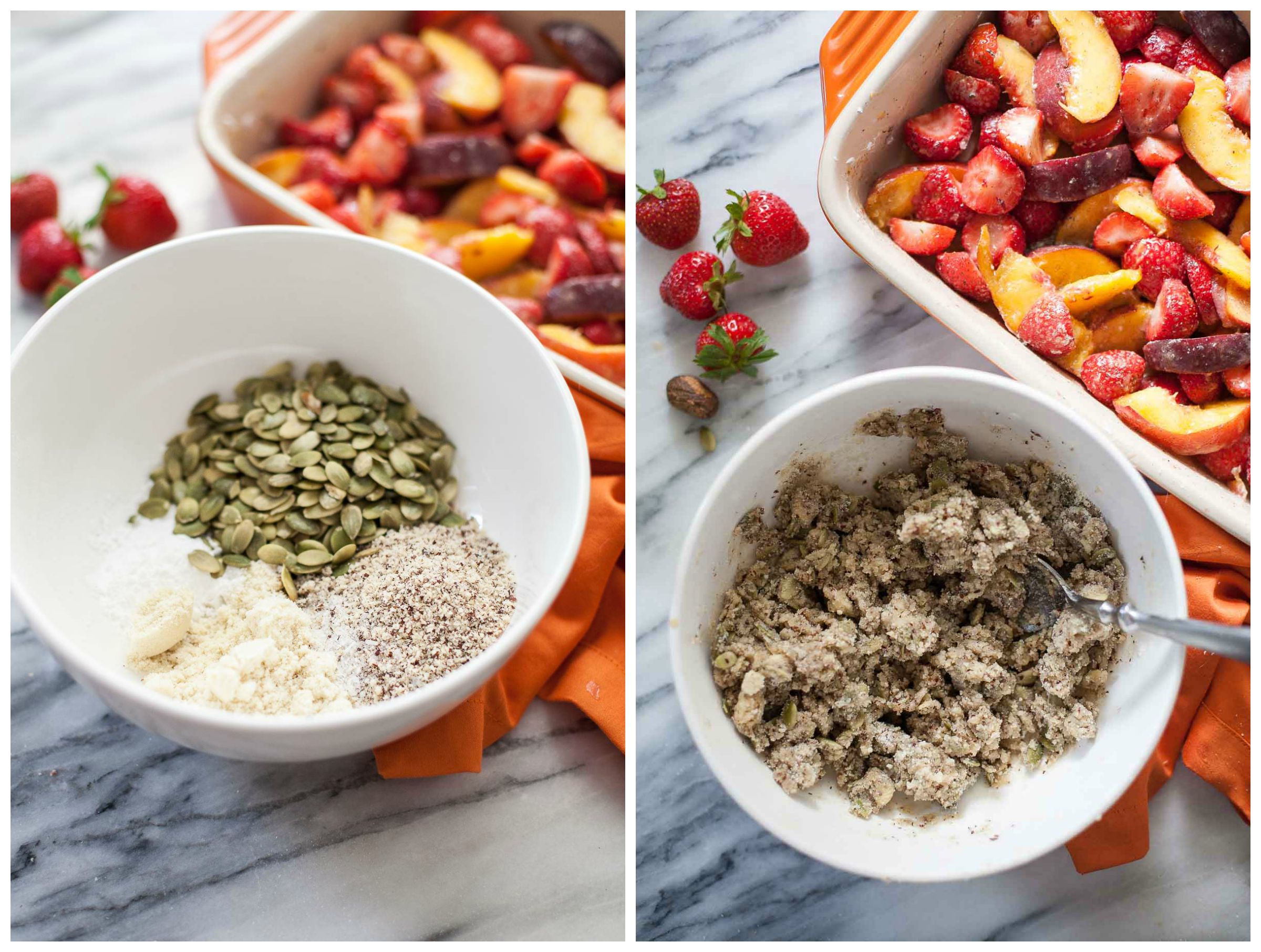 Fresco-Melocotón Crujiente Con Avellana-Pepita Crumble | acalculatedwhisk.com