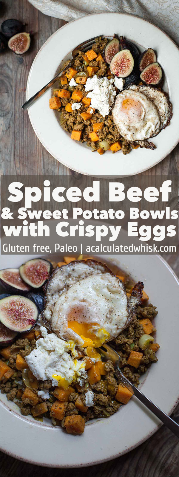 Cuencos especiados de carne de res y batatas con huevos crujientes # 30MinuteMondays | acalculatedwhisk.com