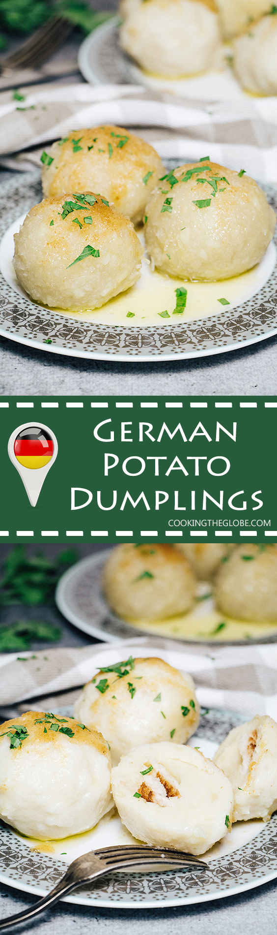 Las empanadillas de patata alemanas, también conocidas como Kartoffelkloesse, son un acompañamiento perfecto para literalmente cualquier cosa, ¡pero también son excelentes como un plato independiente! | cocinartheglobe.com