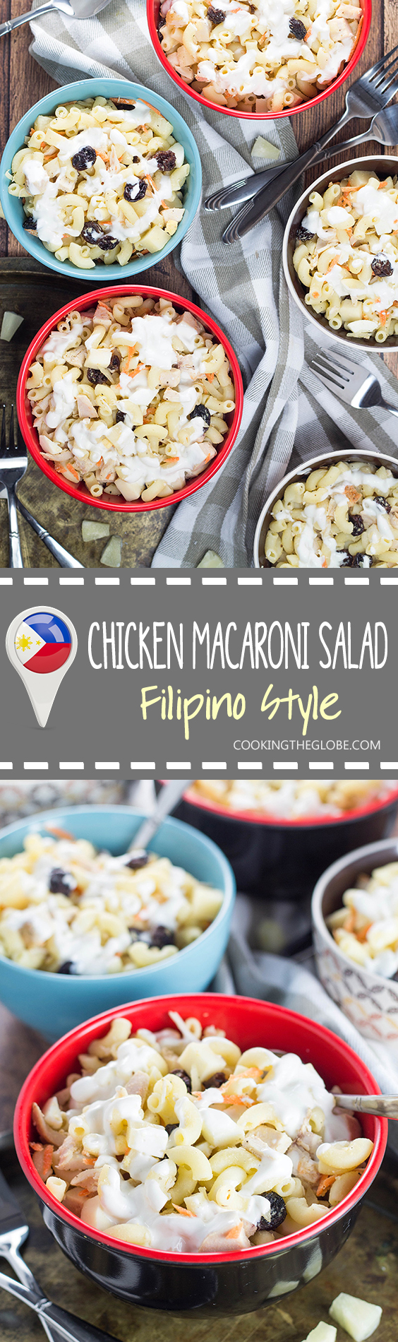 Esta ensalada filipina de macarrones no es a la que estás acostumbrado. Cuenta con piña, pasas y leche condensada. Ligeramente dulce, cremoso, reconfortante, ¡te encantará! | cocinartheglobe.com