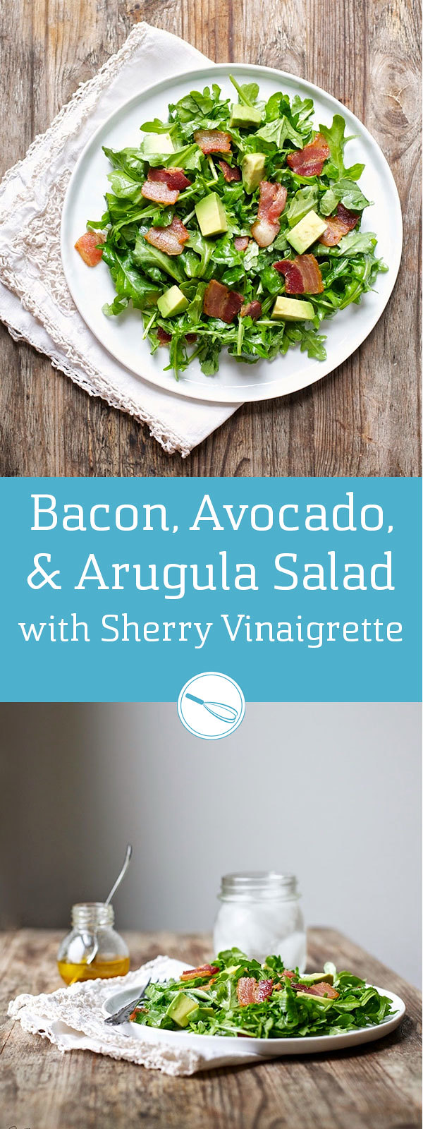 Ensalada de tocino, aguacate y rúcula (sin gluten, Paleo)