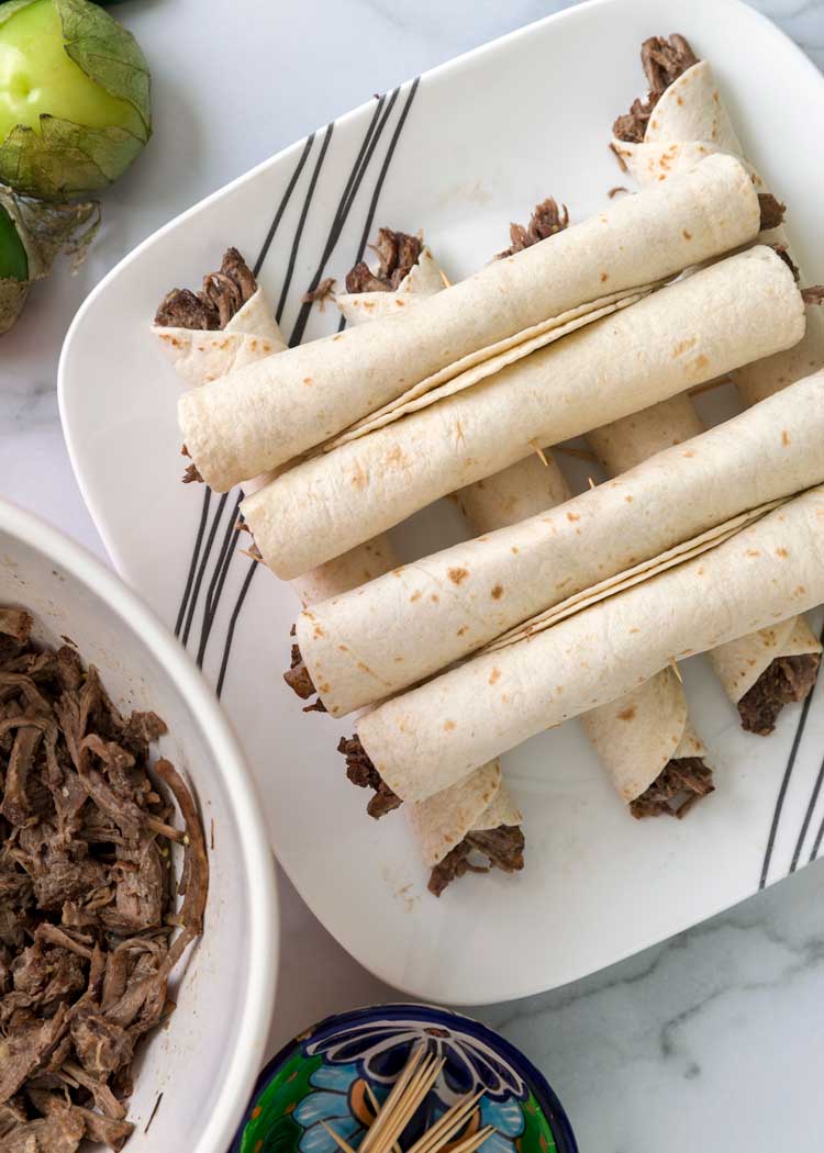 rolled Beef Flautas before frying