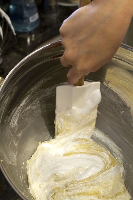 Macaronnage - adding meringue to almond meal mixture