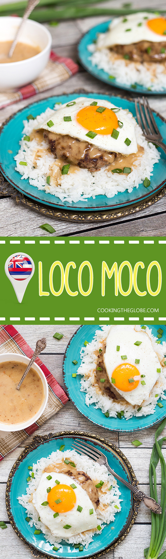 ¡Loco Moco es un plato popular hawaiano que consiste en arroz con una hamburguesa, huevo frito y ahogado en una deliciosa salsa marrón!