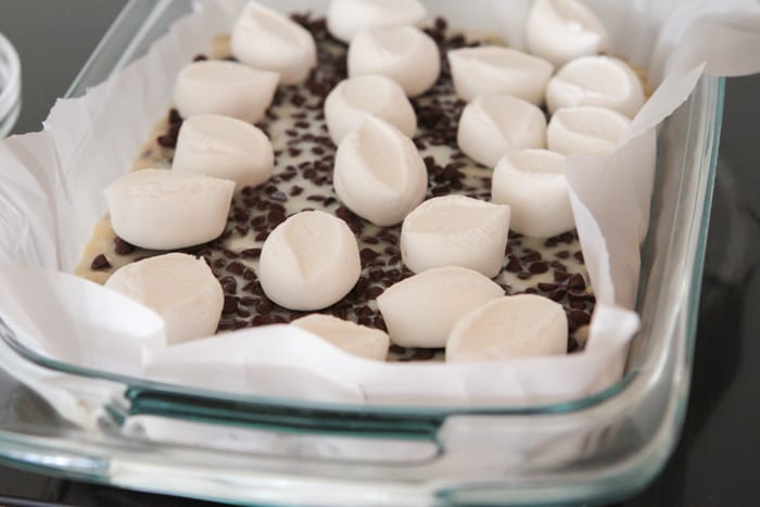 Marshmallow Chocolate Chip Shortbread Magic Bars 