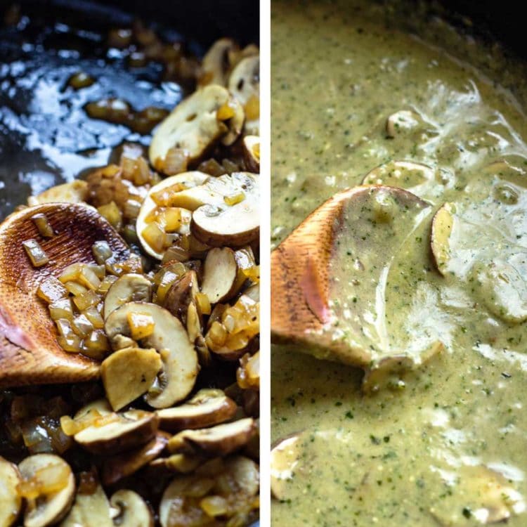  Pollo tierno y dorado, cubierto con una cremosa salsa de pesto con pasta y tomates. Una deliciosa comida de inspiración italiana que puede alimentar a una multitud. ¡Duplique fácilmente por más de 6, a la familia le encanta esta pasta de pollo al pesto! www.keviniscooking. com 