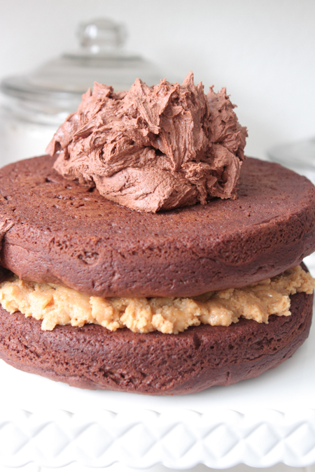Pastel de chocolate en capas de masa de galleta de mantequilla de maní-15