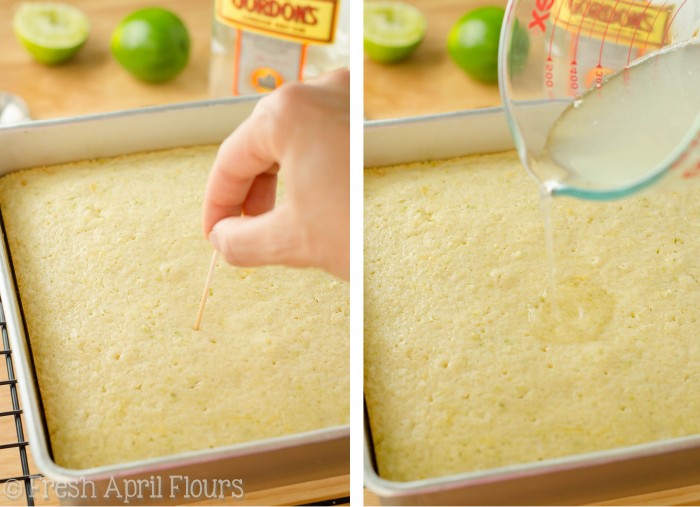 Gin ; Tonic Snack Cake: un pastel de lima húmedo y sabroso empapado en un jarabe de ginebra y untado con un glaseado de lima y alcohol.