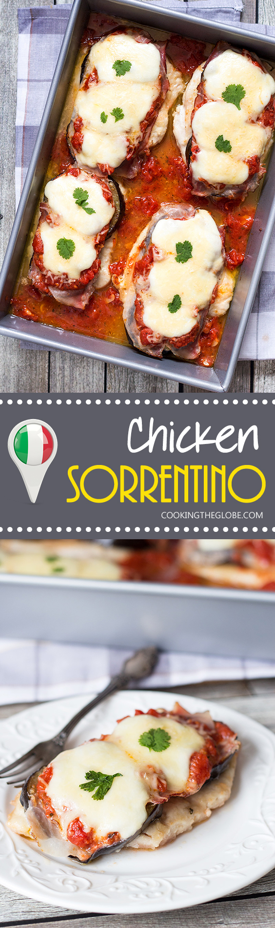 Este Sorrentino de pollo incluye berenjena, jamón, mozzarella, queso parmesano y salsa marinara. ¿Cómo es eso para una combinación?
