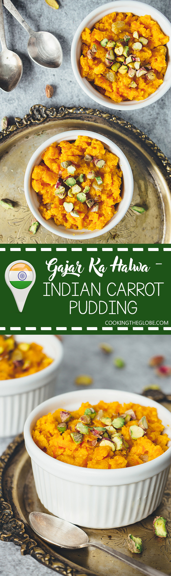Gajar Ka Halwa es un conocido postre indio de zanahorias que consiste en zanahorias ralladas, ghee, leche, azúcar y nueces. Infundido con cardamomo, es realmente increíble! | cocinartheglobe.com