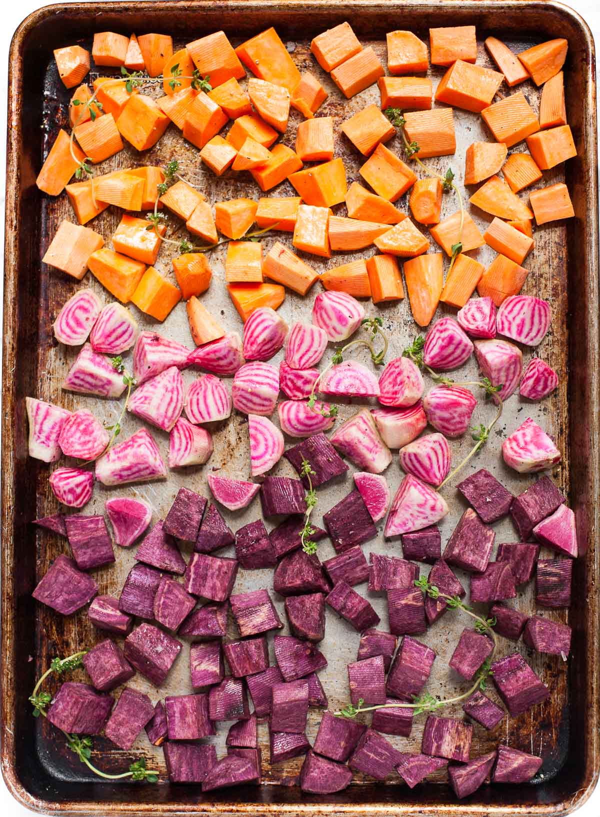 Remolachas asadas y patatas dulces