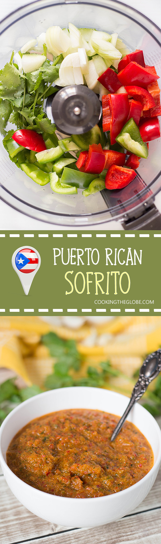 Si nunca has probado el sofrito puertorriqueño, no sabes lo que te estás perdiendo. ¡Esta combinación de pimientos, cilantro, ajo y cebolla se puede usar como base en muchos platos caribeños! | cocinartheglobe.com