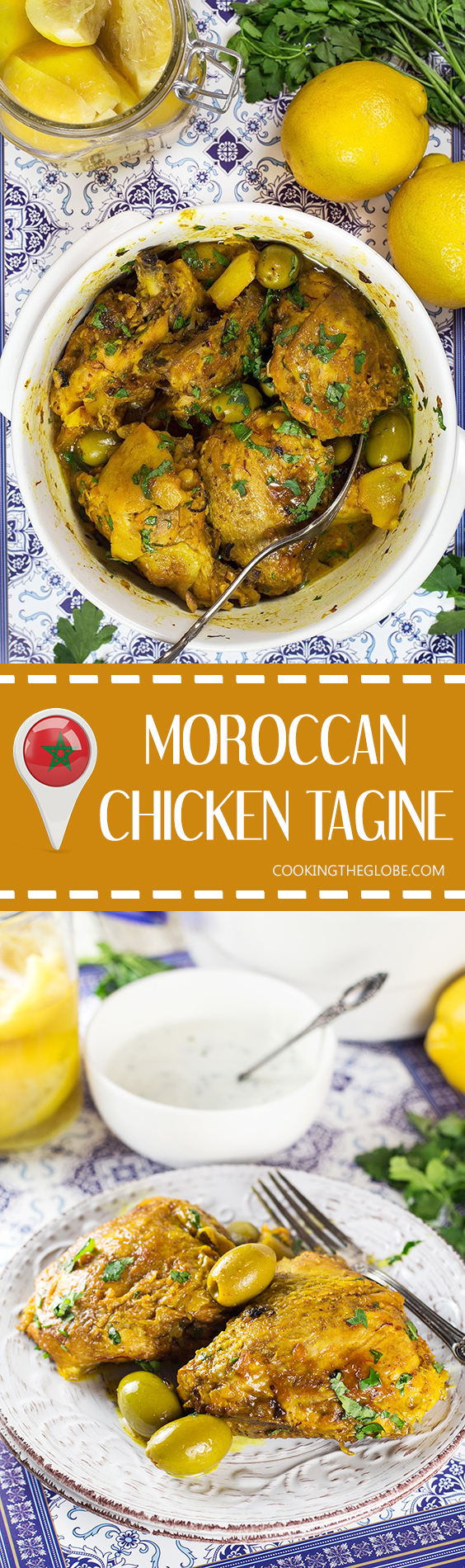 ¡Este tagine marroquí de pollo está lleno de sabor! Con una infusión de azafrán y condimentado con limones en conserva, ¡se convertirá en tu favorito! | cocinartheglobe.com