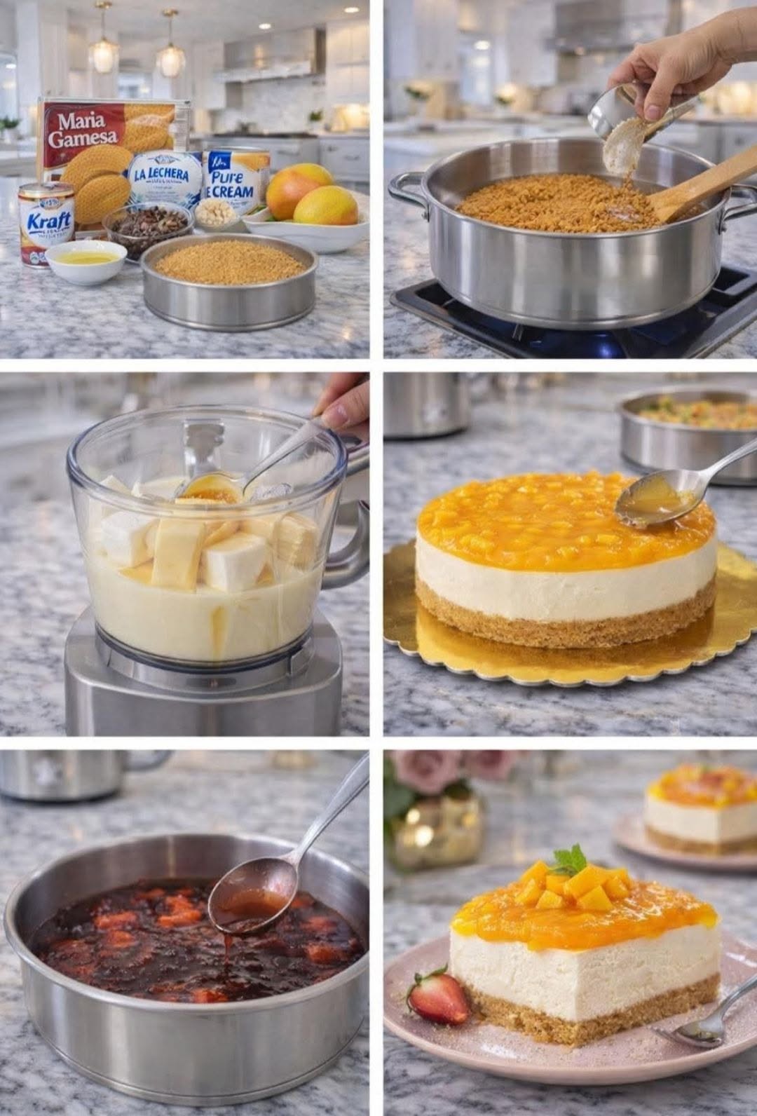 🥭✨ CHEESECAKE DE MANGO CREMOSO (SIN HORNO, NIVEL VIRAL 👑)