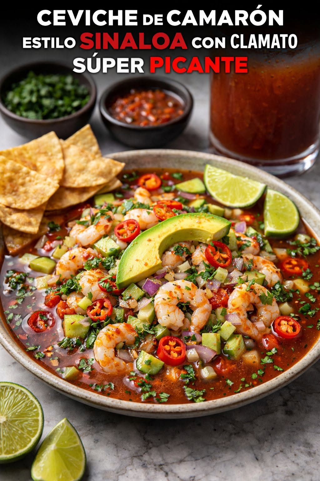 🍤 Ceviche de Camarón Estilo Sinaloa con Clamato Súper Picante