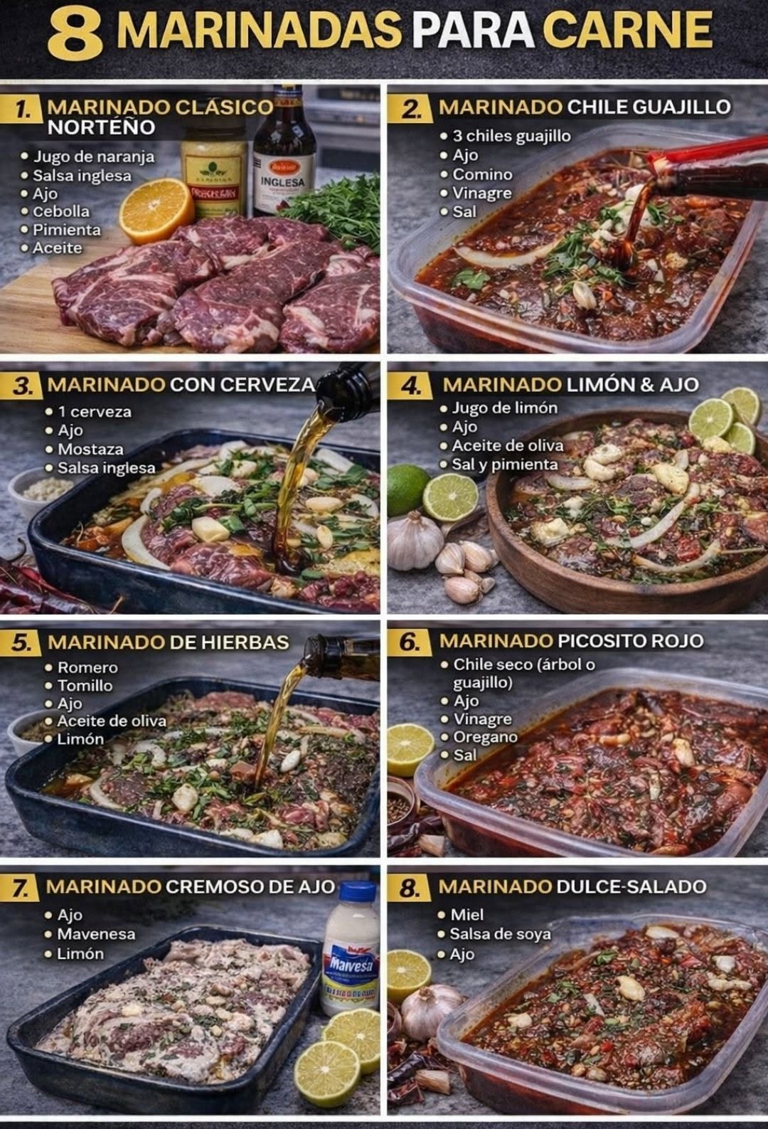 🔥 8 MARINADOS IRRESISTIBLES PARA CARNE ASADA 🔥