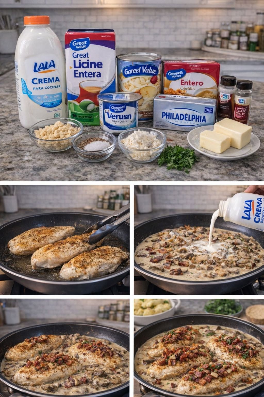 🍗 Pechugas en Crema de Champiñones y Tocino