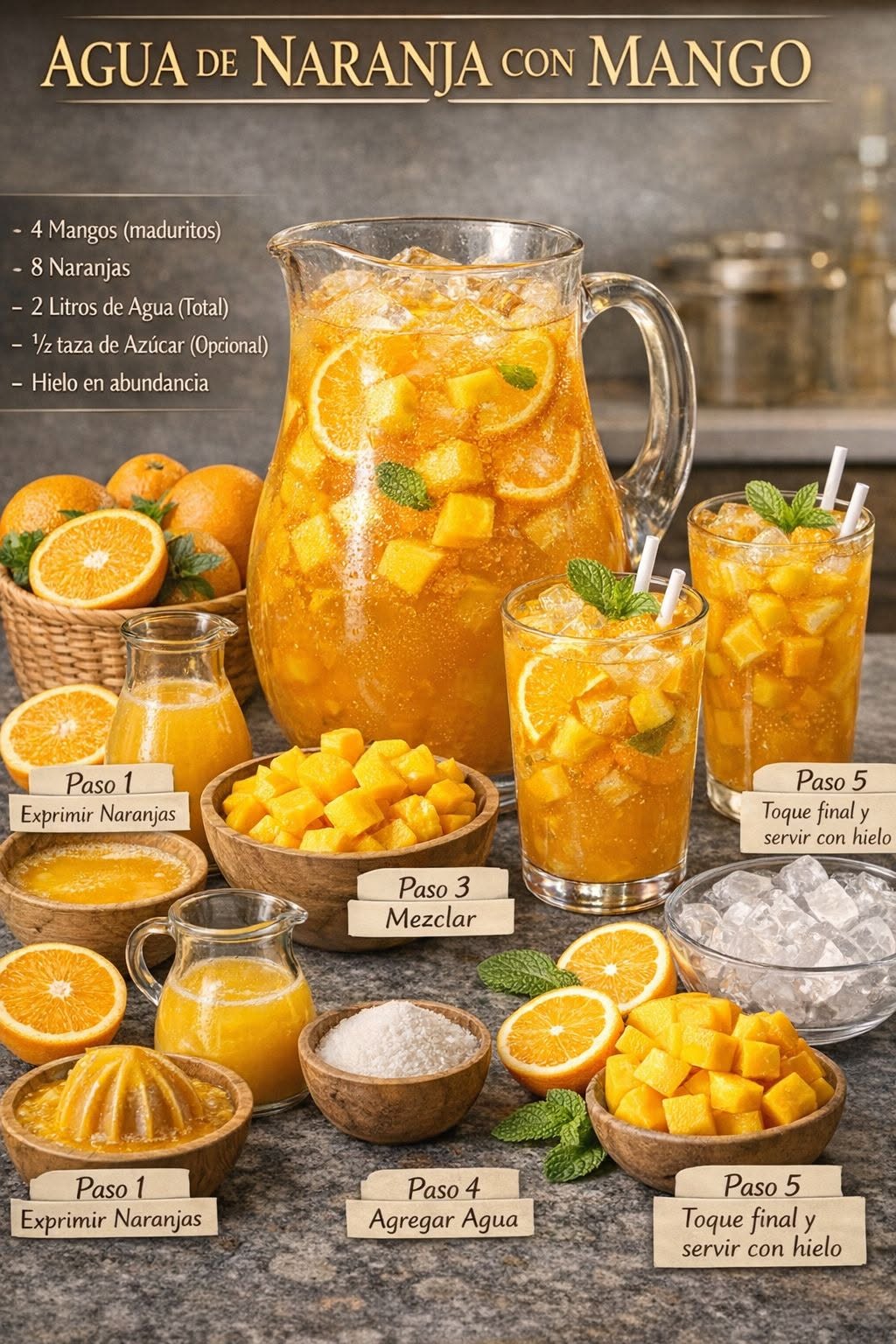 AGUA DE NARANJA CON MANGO ESTILO FRESCO Y FRESCO 🍊🥭