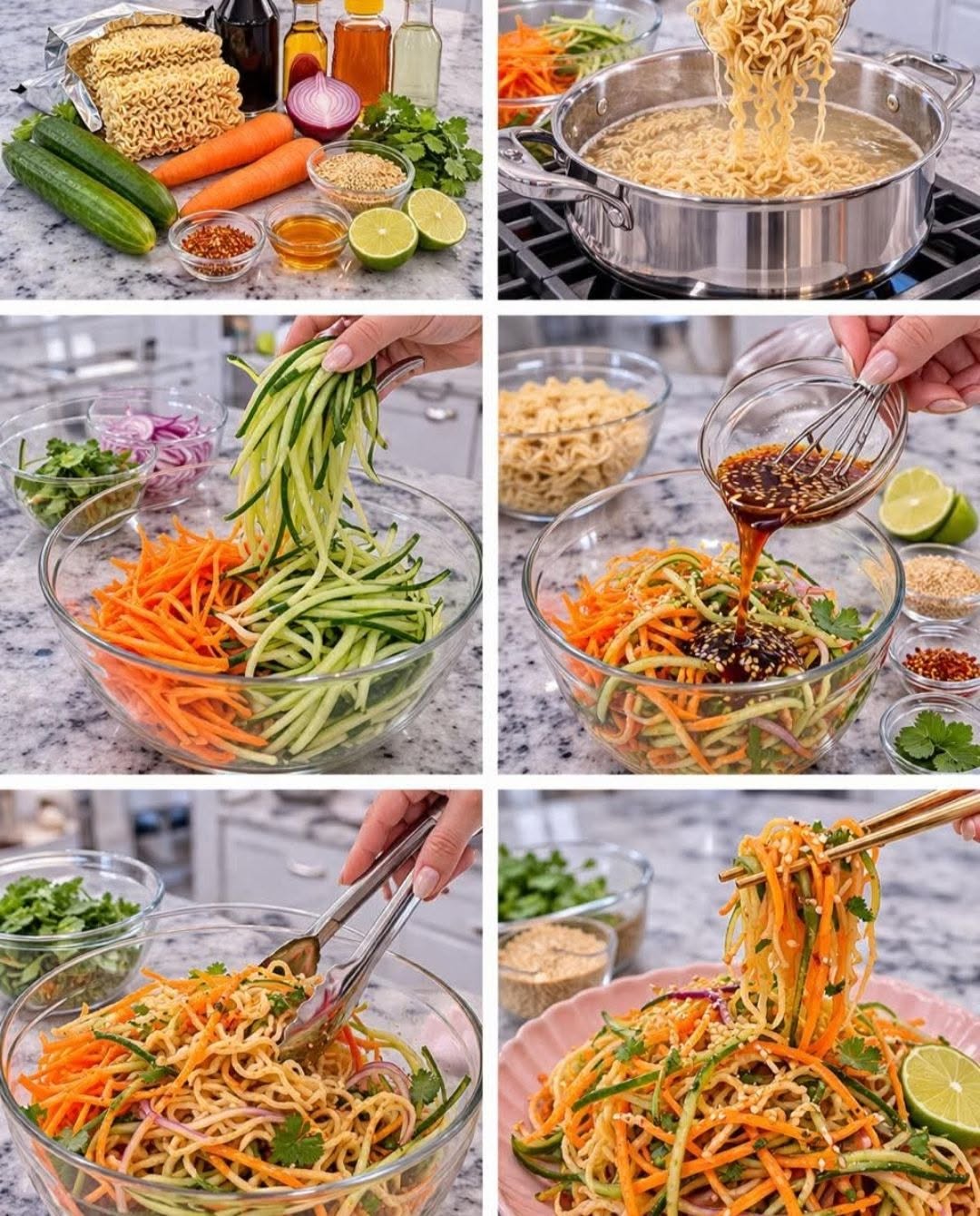 🔥 Ensalada estilo ramen de pepino y zanahoria (viral, fresca y adictiva) 🥢🥒🥕