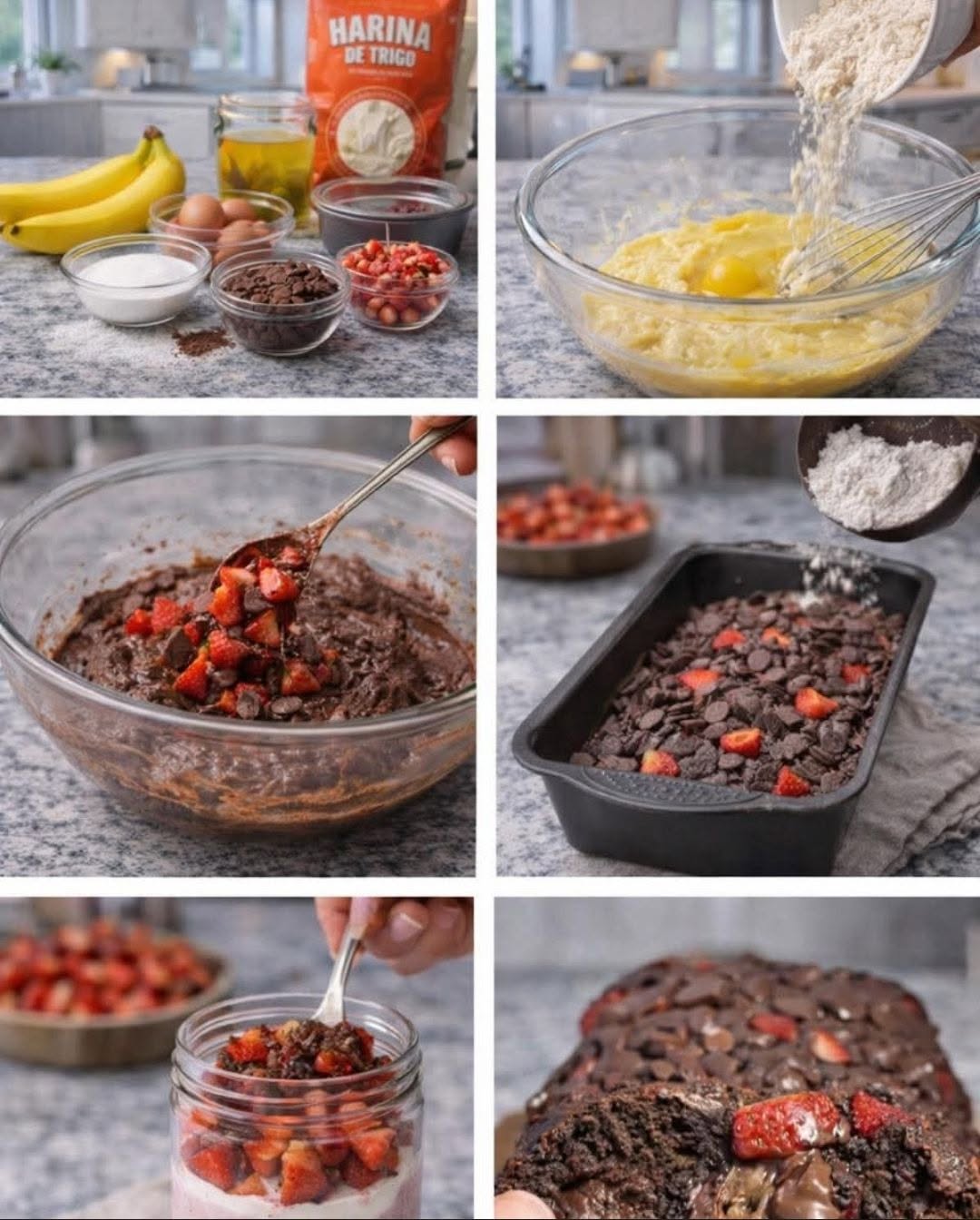 🍫🍓 PAN DE PLÁTANO CON CHOCOLATE Y FRESA 😋