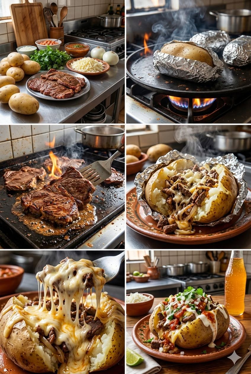 🥔🔥 Papas Rellenas de Bistec y Queso (envueltas en aluminio)