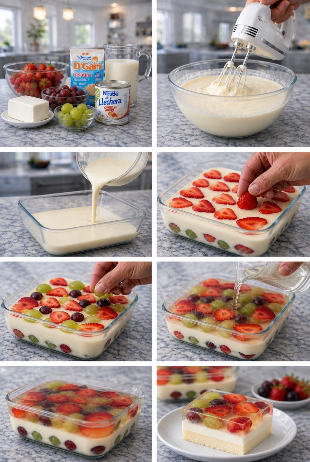 🍓✨ Gelatina de Queso Crema con Fruta ✨🍍