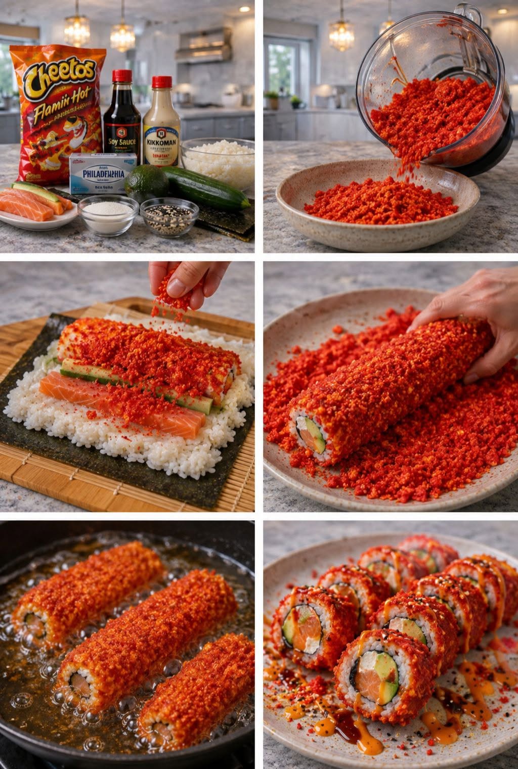 🍣🔥✨ SUSHI EMPANIZADO CON CHEETOS FLAMIN’ HOT ✨🔥🍣