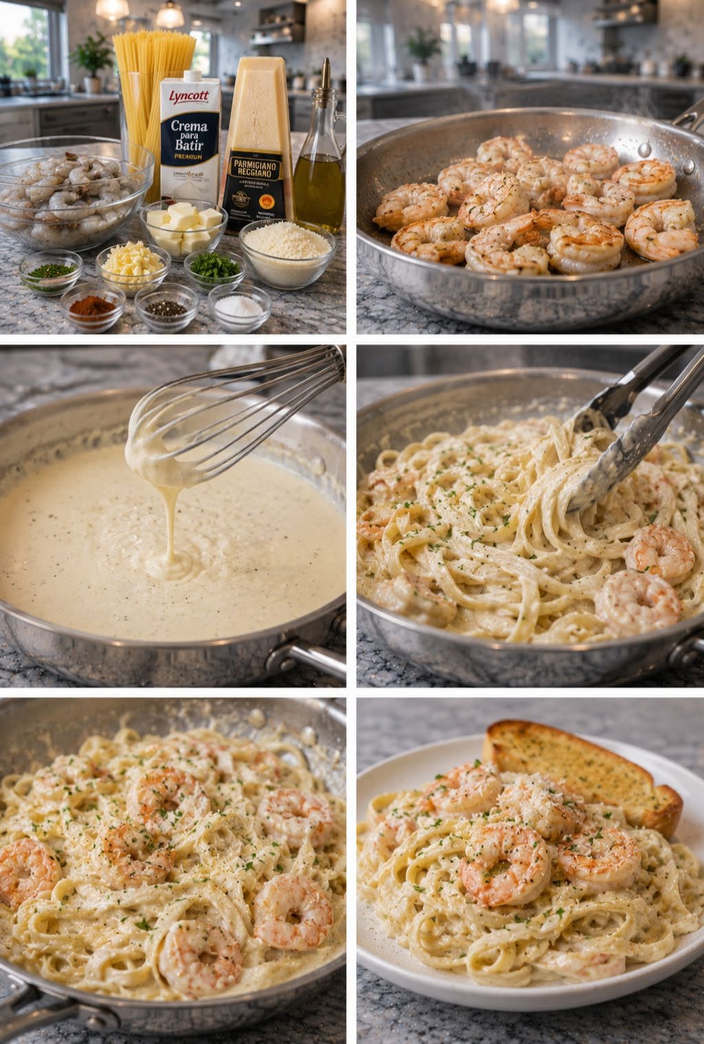 🍝🦐✨ PASTA ALFREDO CON CAMARONES ✨🧄🔥