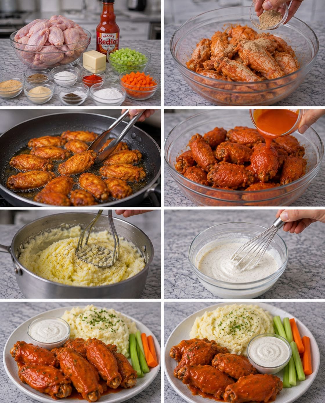 🍗🔥✨ ALITAS BUFFALO CASERAS CON PURÉ CREMOSO Y RANCH ✨🥔🤤