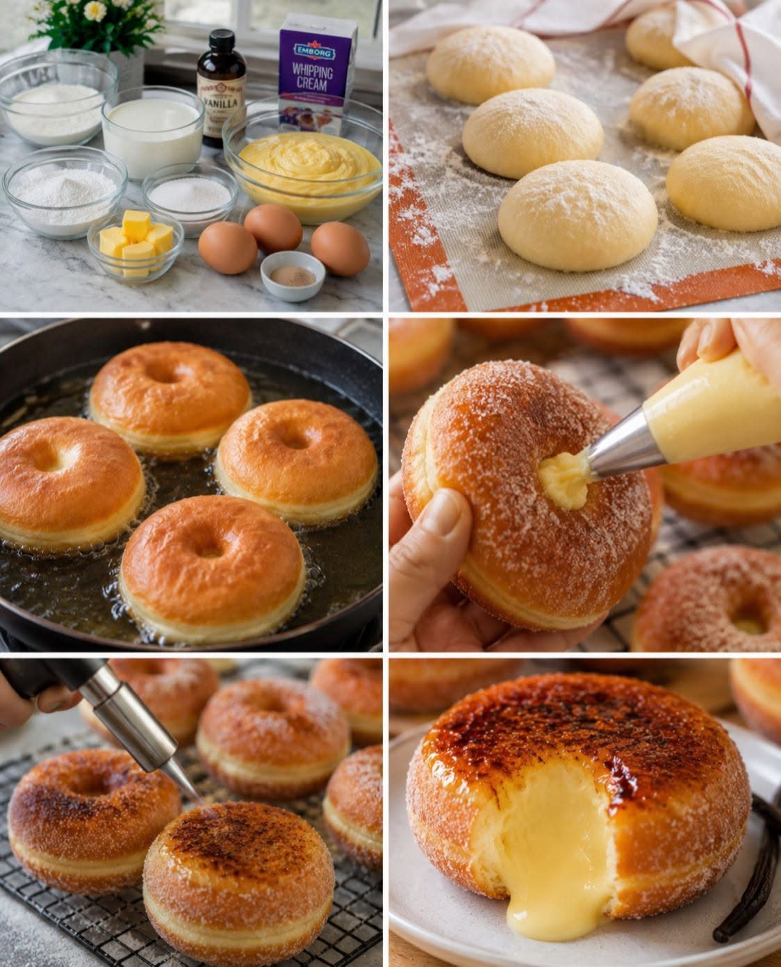 🍩🔥✨ DONA CRÈME BRÛLÉE CLÁSICA RELLENA DE CREMA PASTELERA 