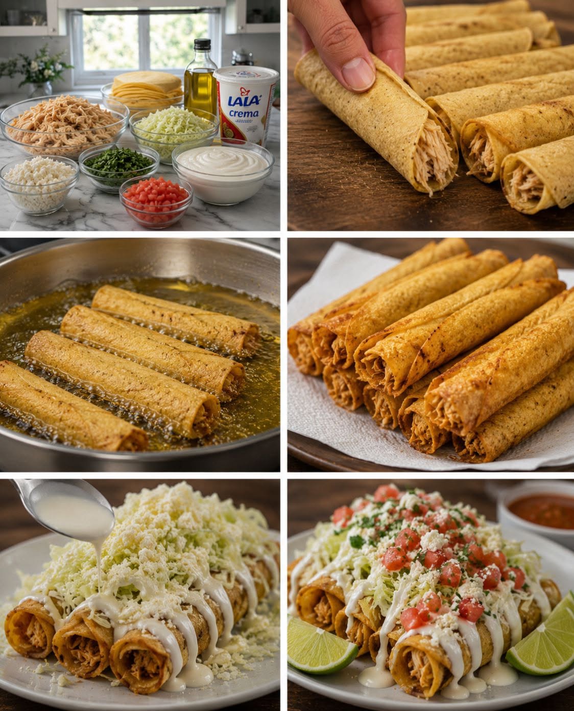 🌮🔥 FLAUTAS DE POLLO CRUJIENTES CON CREMA 