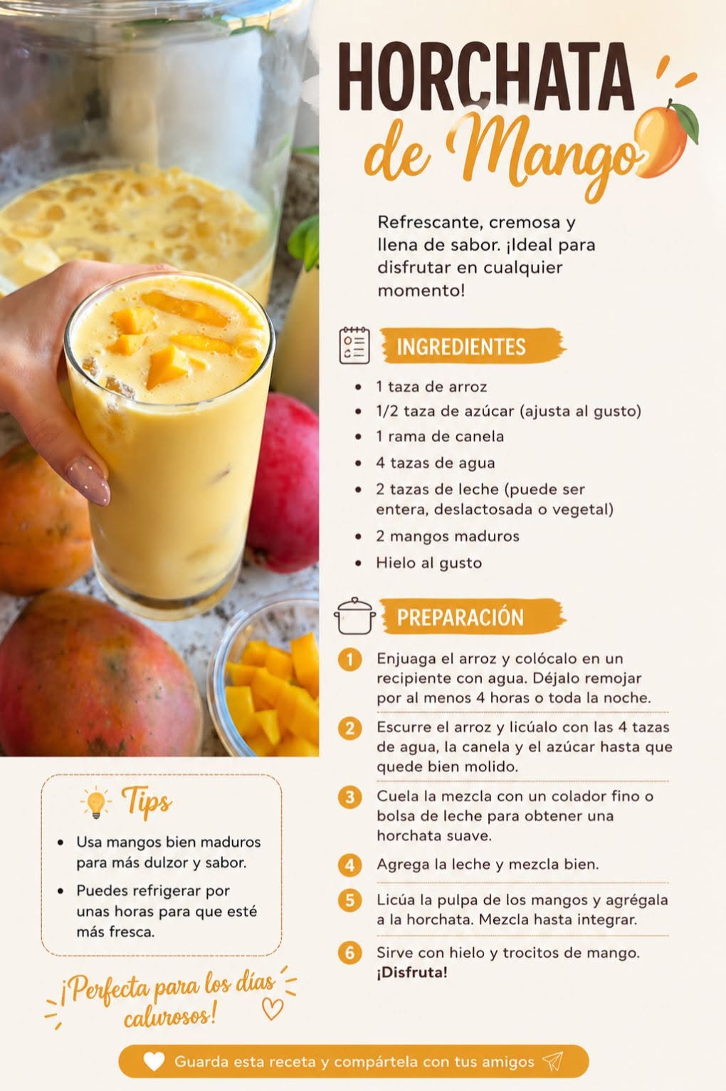 🥭🥛✨ HORCHATA DE MANGO CREMOSA Y REFRESCANTE 