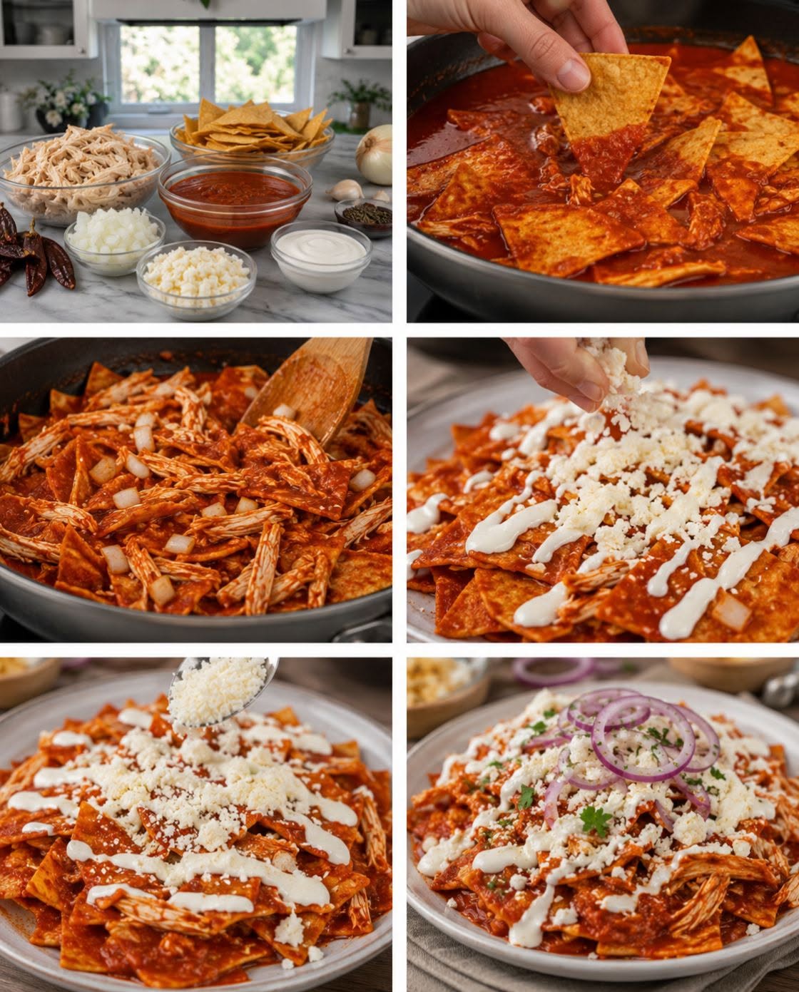 🌶️🍗🧀 CHILAQUILES ROJOS CON POLLO, CREMA Y QUESO 