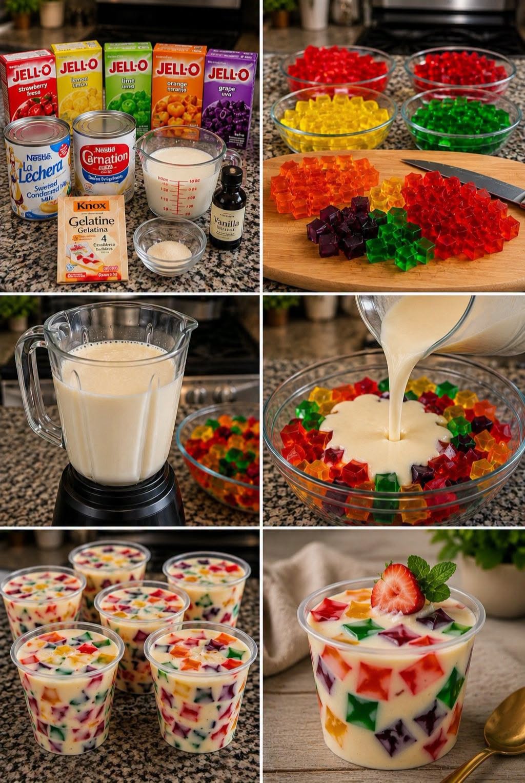 🍮🌈✨ GELATINA DE MOSAICO CREMOSA Y DELICIOSA (VERSION PARA VASITOS O REUNIONES)