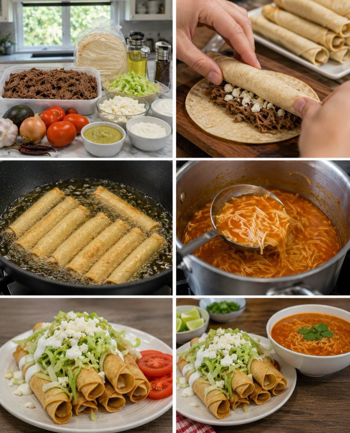 🌮🥣✨ FLAUTAS DE RES CON SOPA DE FIDEO CASERA