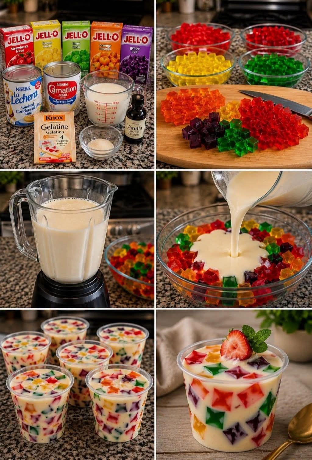 🍮🌈✨ GELATINA DE MOSAICO CREMOSA Y DELICIOSA (VERSION PARA VASITOS O REUNIONES)