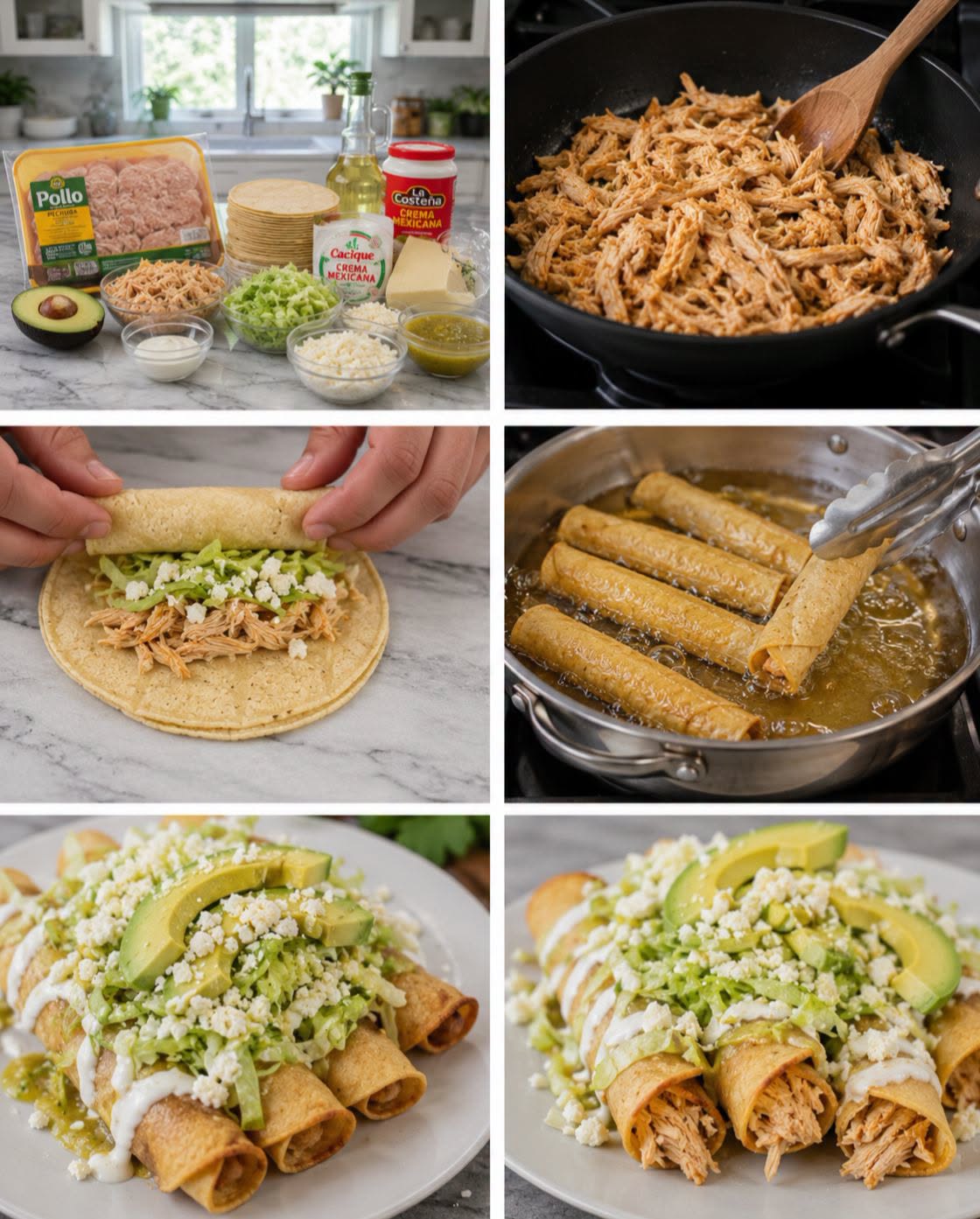 🌮🥑🧀 FLAUTAS DE POLLO CON AGUACATE, CREMA Y QUESO