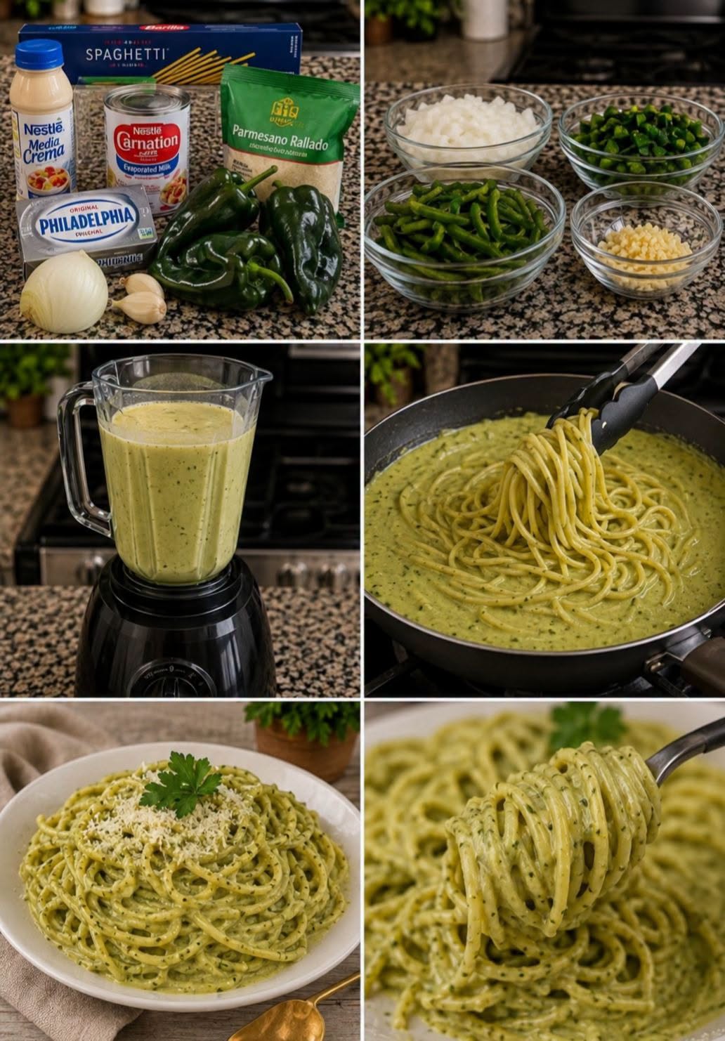 🍝🌶️✨ ESPAGUETI CREMOSO DE CHILE POBLANO