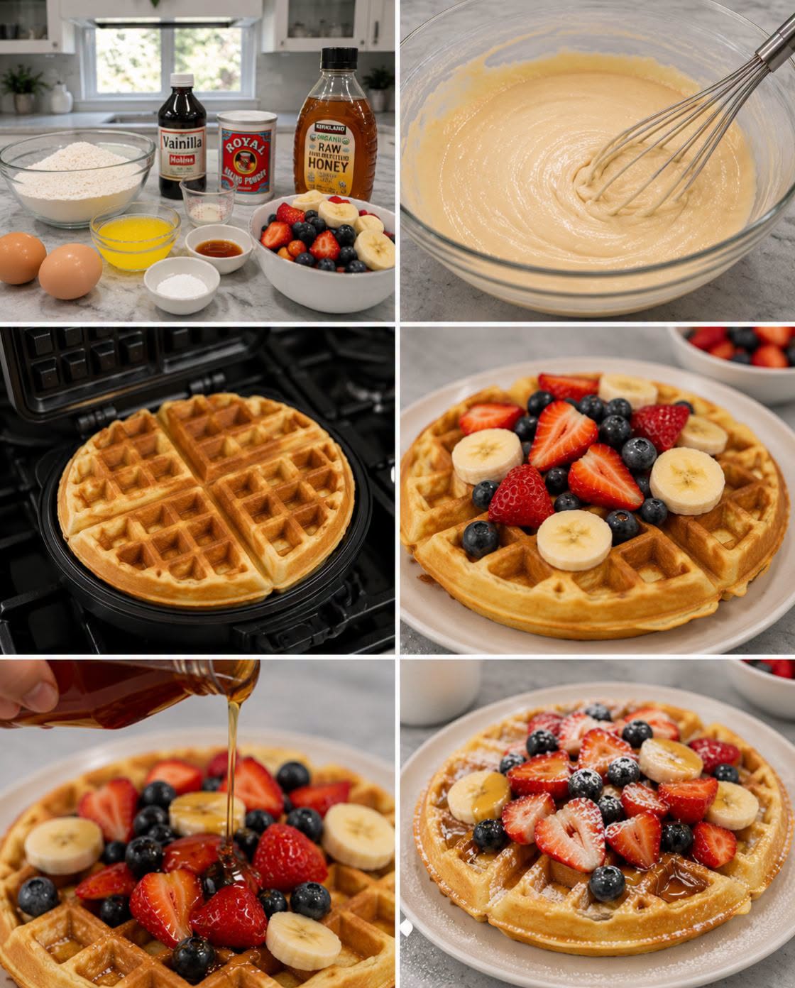 🧇🍓🍌 WAFFLES CON FRUTA Y MIEL