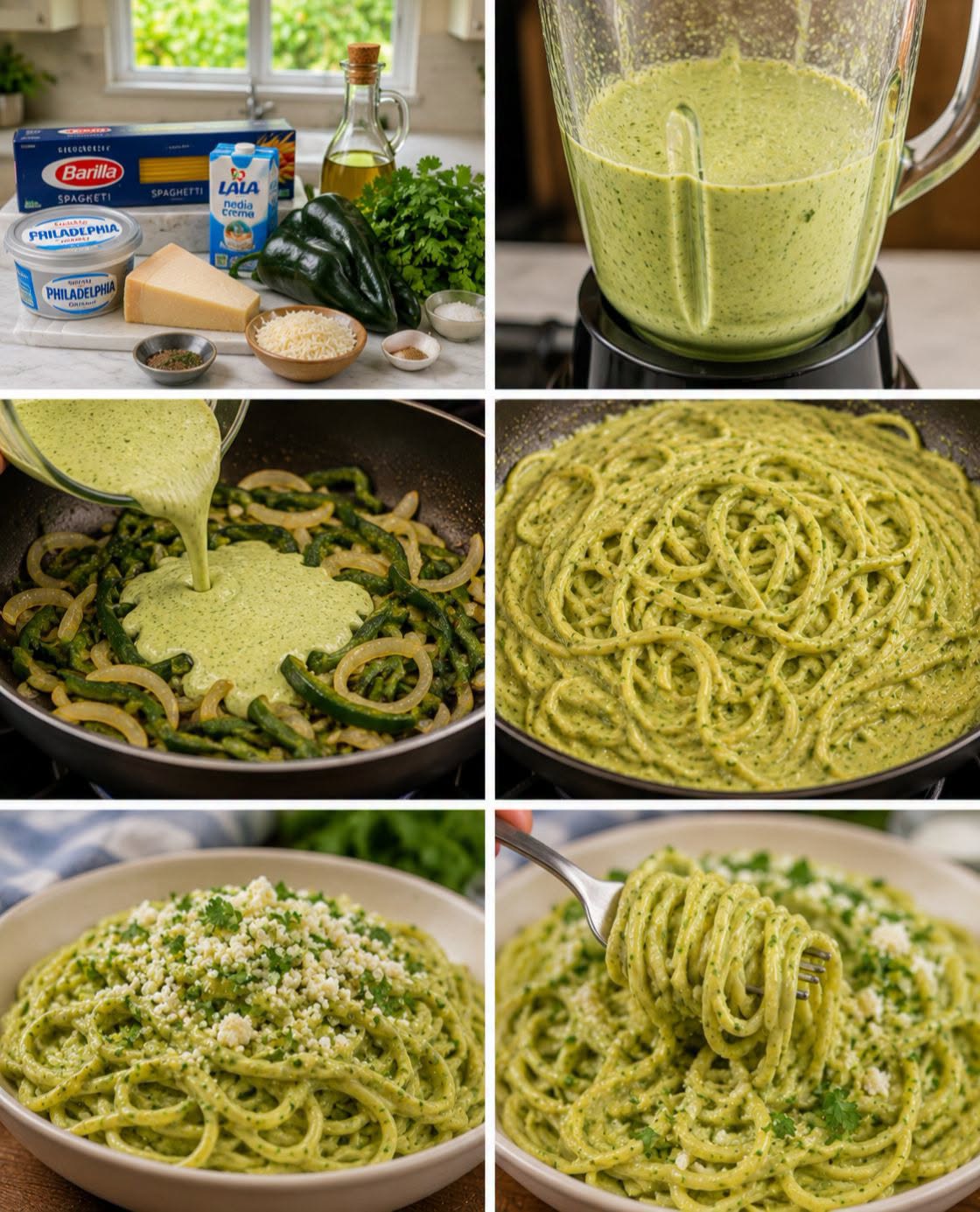 🍝🌶️🧀 ESPAGUETI VERDE CREMOSO CON CILANTRO Y CHILE POBLANO