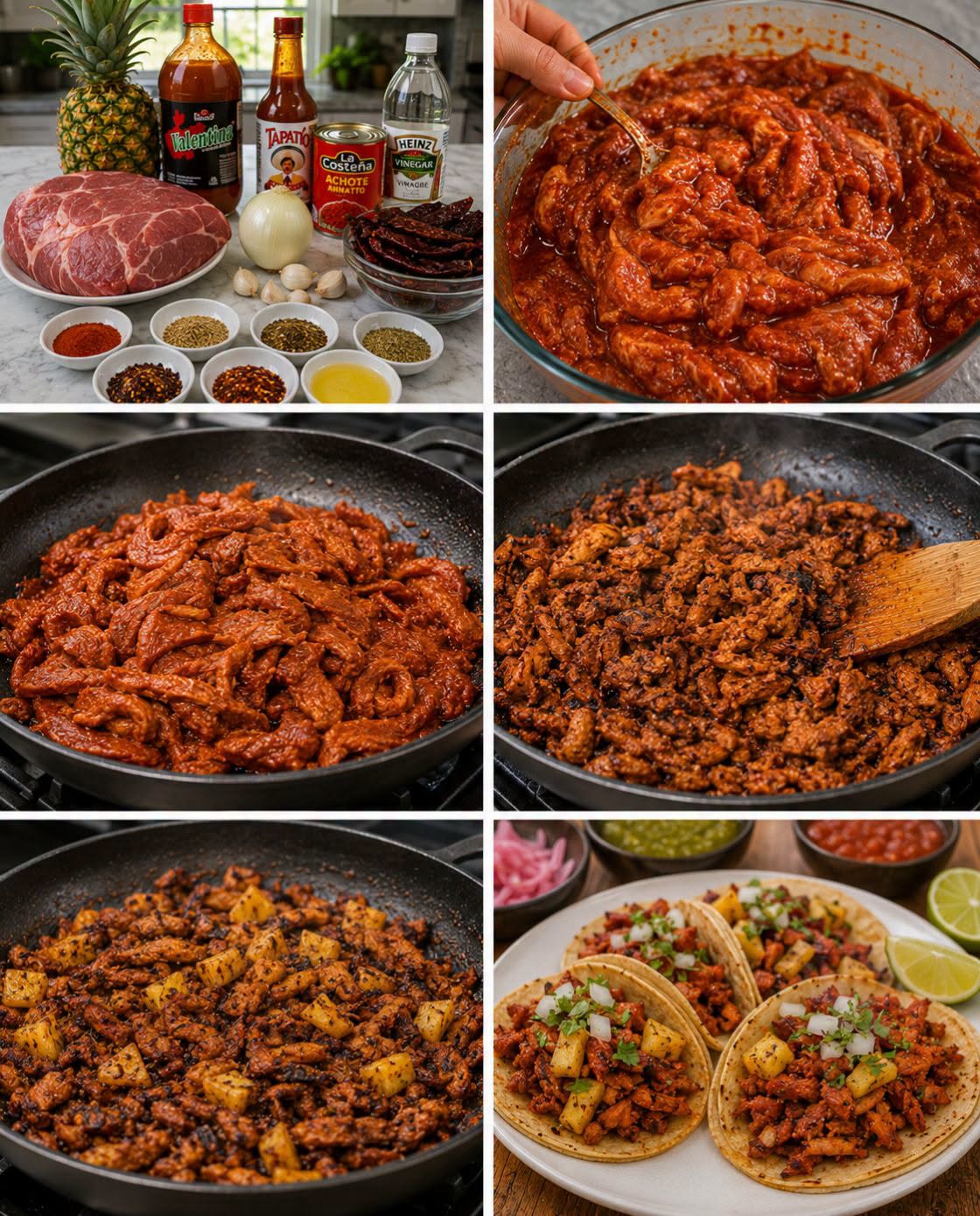 🌮🍍🔥 CARNE AL PASTOR ESTILO TAQUERÍA CON ADOBO MEJORADO EN SARTÉN
