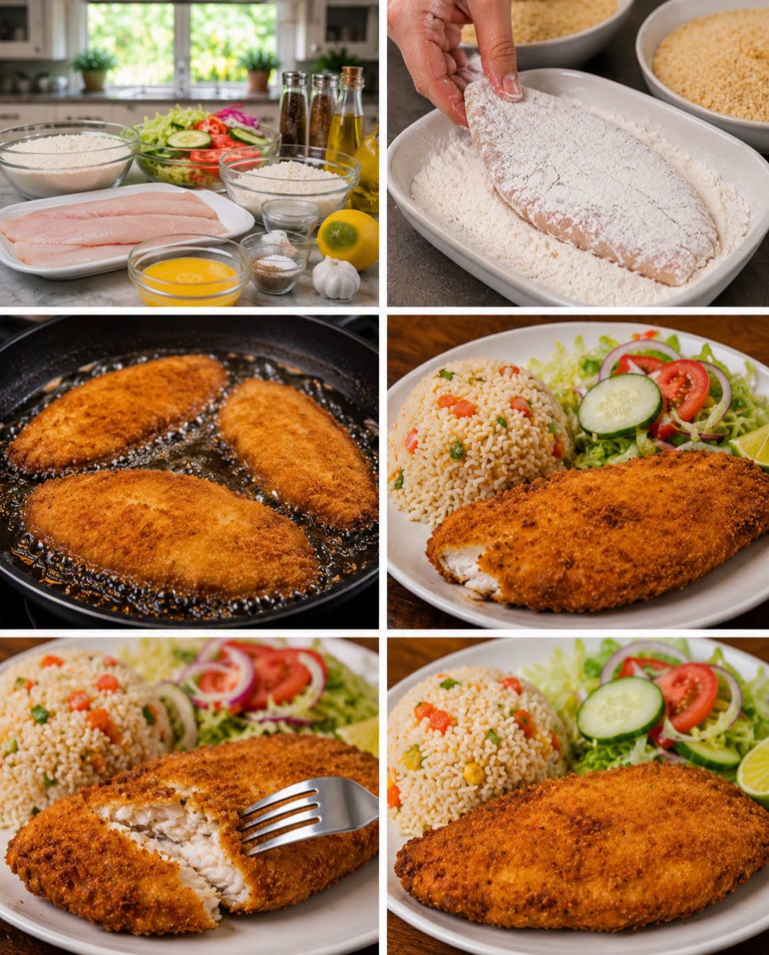 🐟🍚🥗 FILETE DE PESCADO EMPANIZADO CON ARROZ Y ENSALADA TIPO RESTAURANTE
