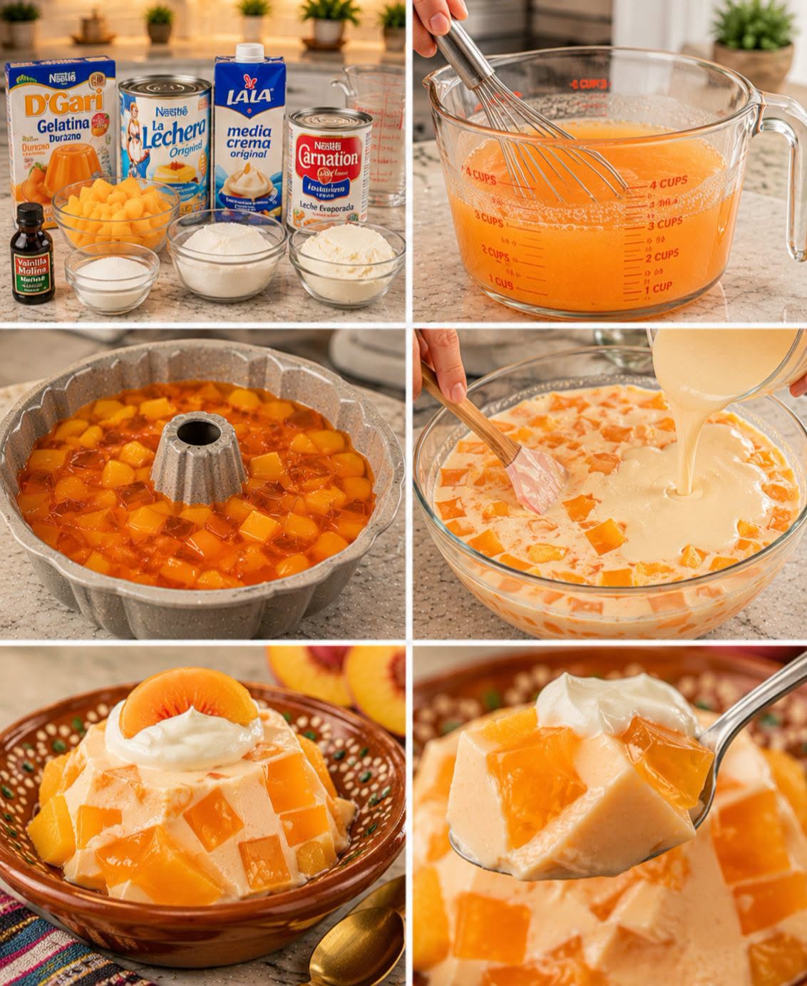 🍑🥛✨ GELATINA DE DURAZNOS CON CREMA