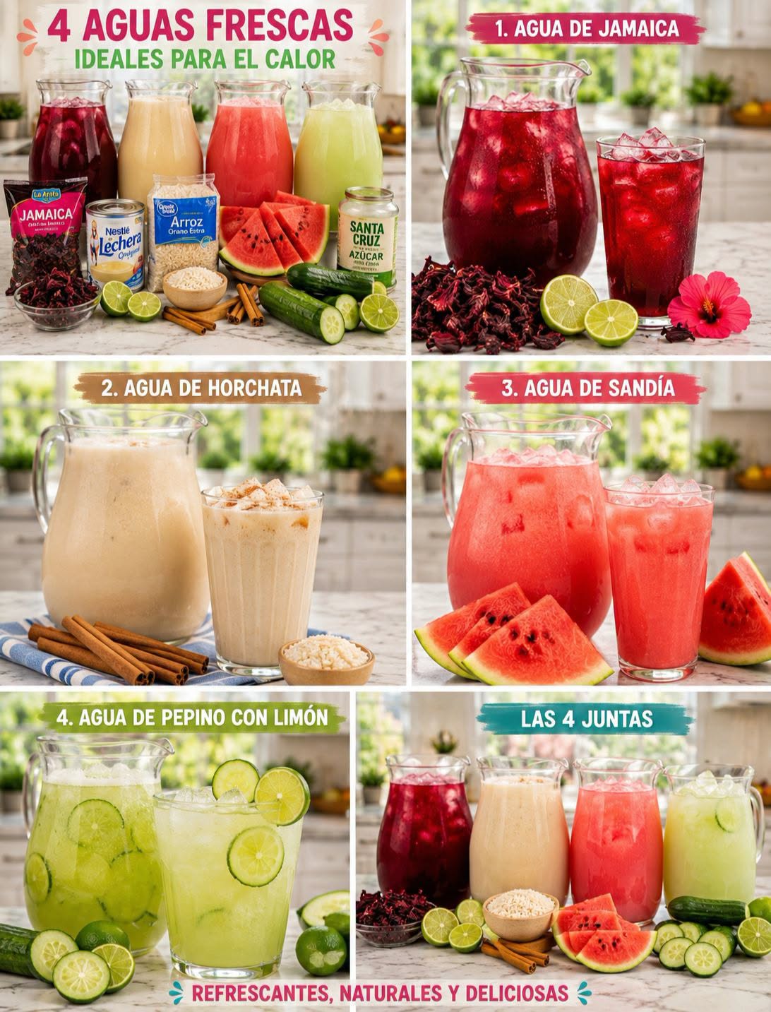 🥤☀️🌿 4 AGUAS FRESCAS IDEALES PARA EL CALOR