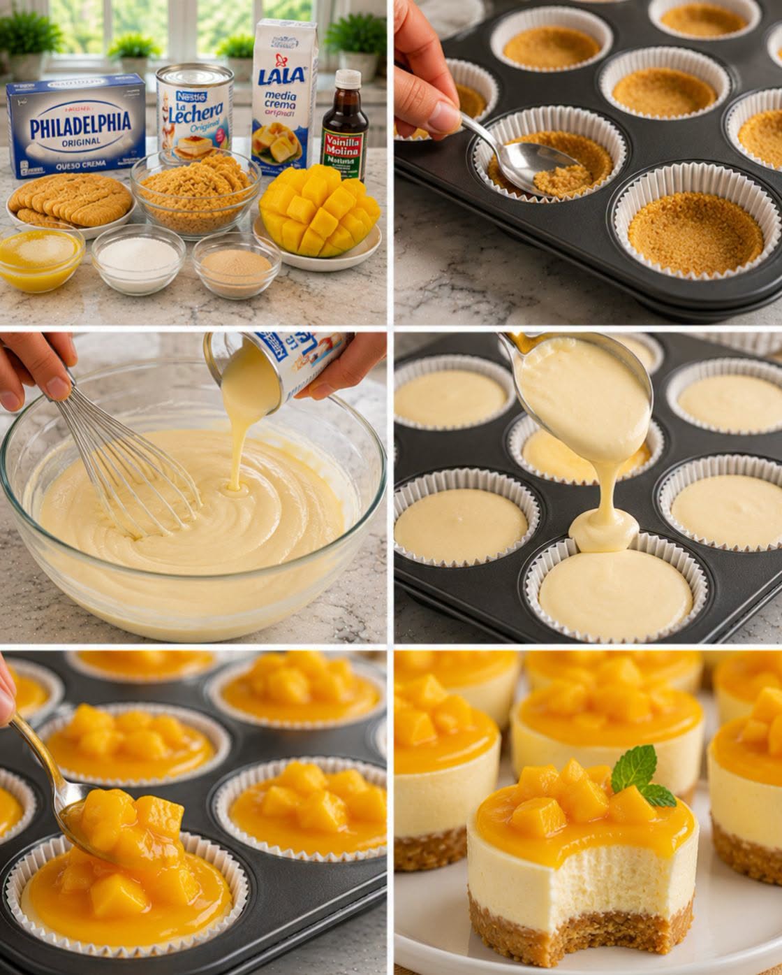 🥭🧁✨ MINI CHEESECAKES DE MANGO SIN HORNO