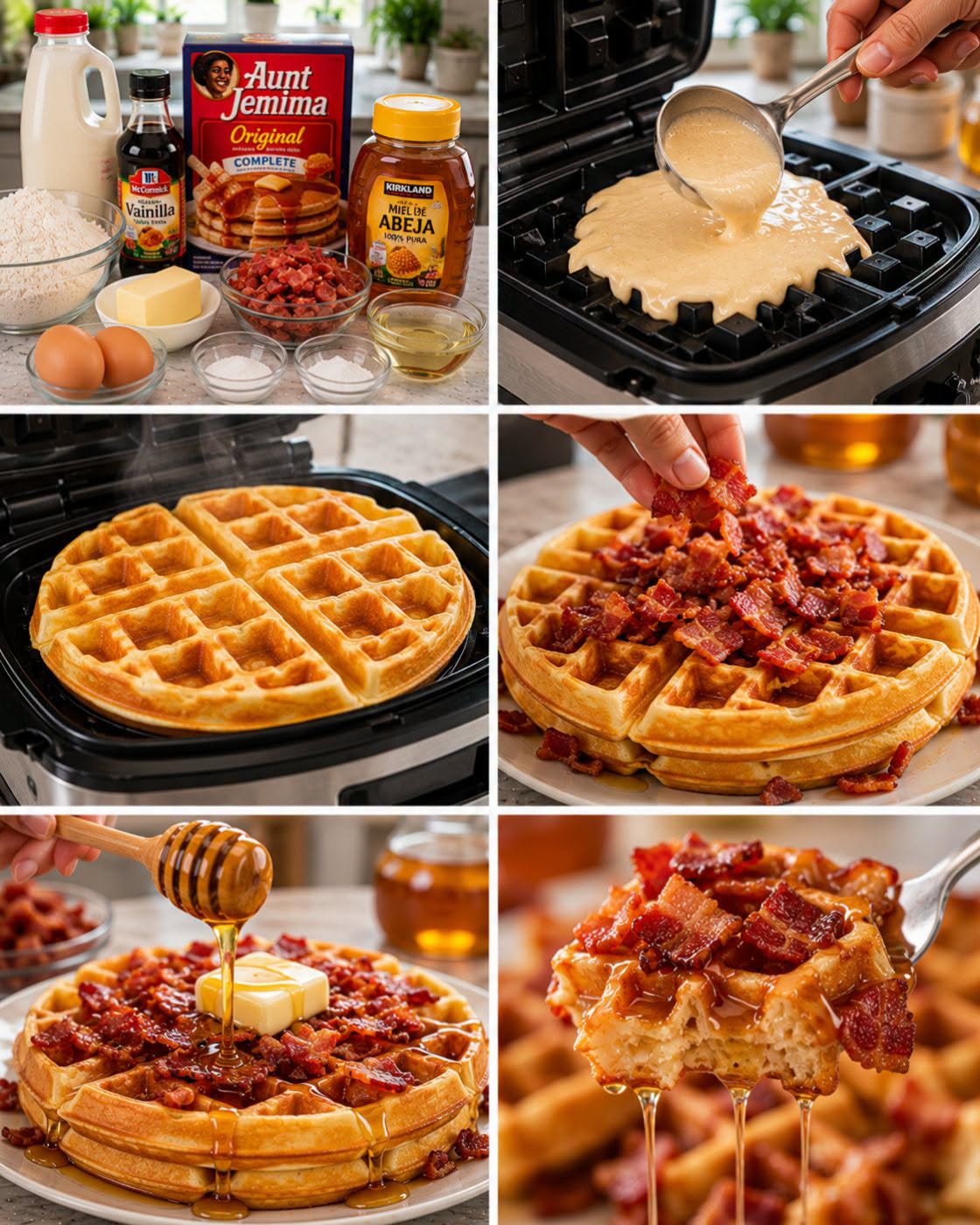🧇🥓🍯✨ WAFFLES CON TOCINO Y MIEL